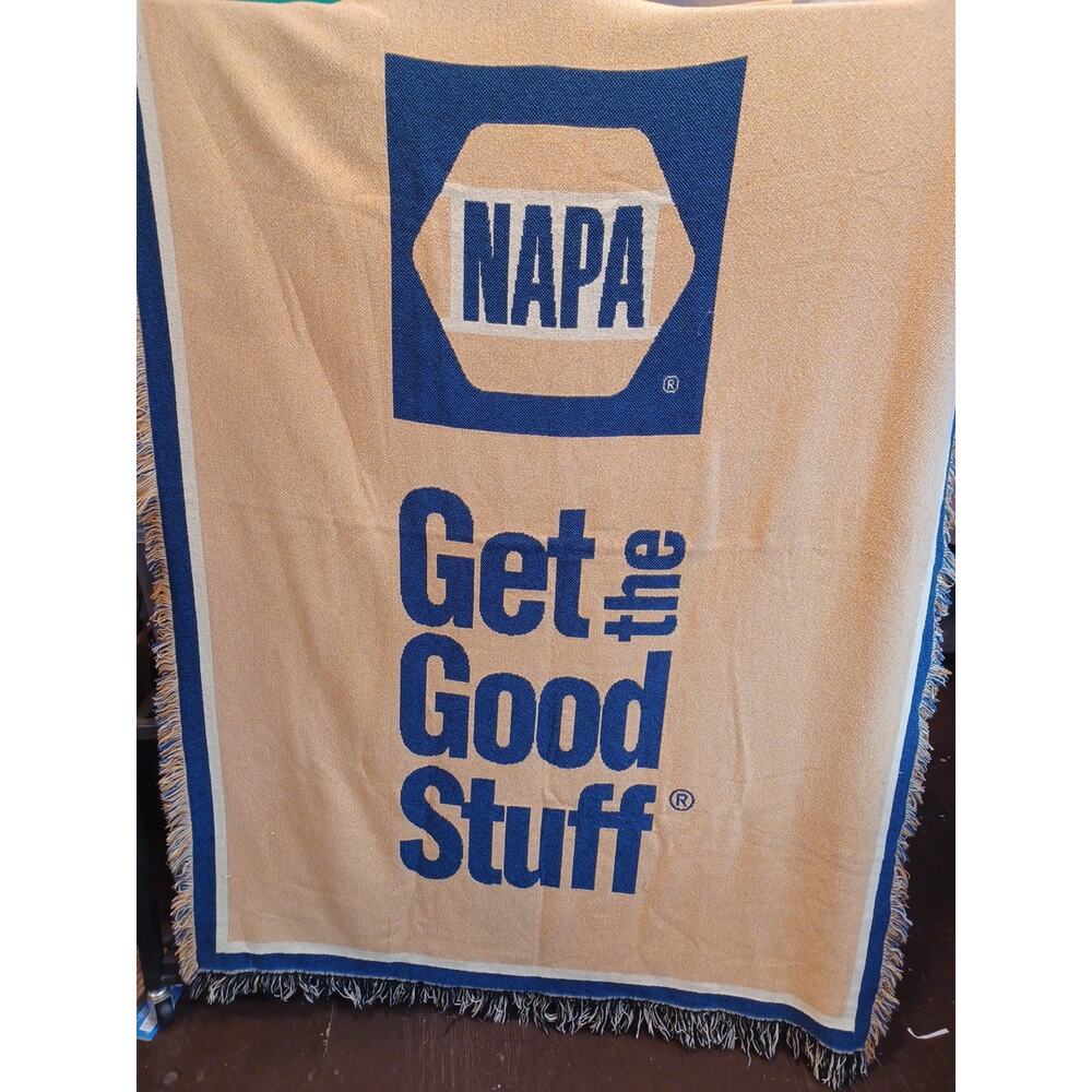 Napa Get The Good Stuff Yellow Blue Blanket W/fringe Auto 68 × 45 Approx Auto